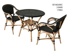 AFD Home Black Sierra Arm Chair Bistro Set, Round Table, 3-Piece Set for Patio and Outdoor Use