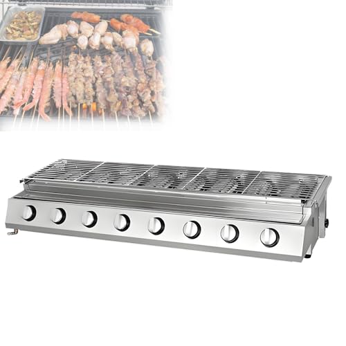 Pnpaea Indoor/Outdoor Gas Grill,Small Burner Stainless Steel Electric Grill, Portable BBQ, Tabletop Barbecue Stove,Options for Cookouts, Barbecues, Small Spaces, Silver 8Burner