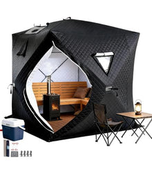 ZHIGUANYUN Portable 4-Person Outdoor Sauna Tent for Fishing and Long Trips, with Stakes and Guy Ropes Blacksauna-1.8M