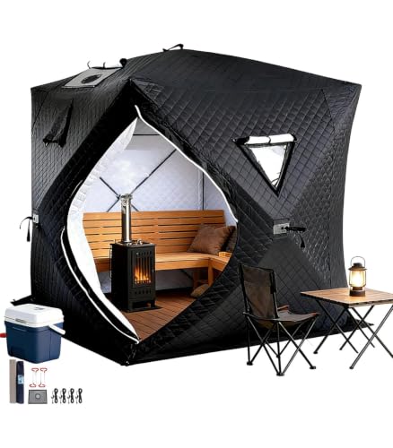 ZHIGUANYUN Portable 4-Person Outdoor Sauna Tent for Fishing and Long Trips, with Stakes and Guy Ropes Blacksauna-1.8M