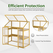 KEIKI Wooden Cold Frame Greenhouse, Large Outdoor Polycarbonate Garden Greenhouse Cabinet, Lean-to Green House Cabinet w/ Transparent Openable Top, Adjustable Shelves, Double Door for Outdoor Indoor