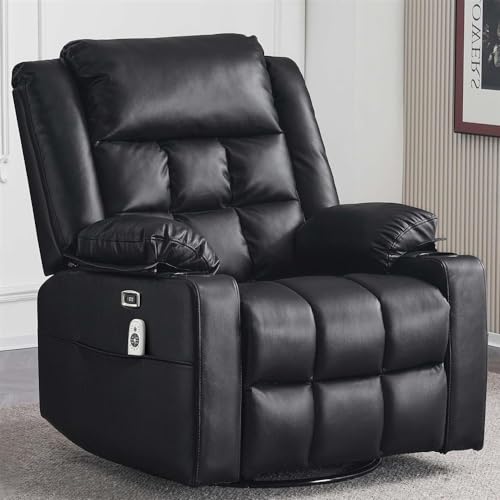 Comfort Oversized Recliner Chair with Massage and Heat, 270° Swivel Rocker Reclining Chair with Cup Holders and Side Pockets, Living Room Single Lounge Glider Sofa for Adults
