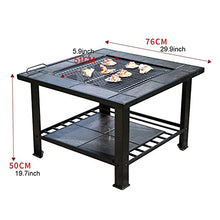 Outdoor Fire Pit Garden Wood-Burning Brazier Barbecue Table, Outdoor Backyard Square Metal Fireplace, Poker Table Cover with Sparkle Screen Cover, 79cm/29.9" (Color : Kit-2) (Kit 3)