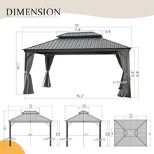 12' X 16' Hardtop Gazebo, Outdoor Metal Grill Shelter with Galvanized Steel Double Canopy, Permanent Pergola with Curtains & Netting, Suitable for Patios Deck Backyard (12'X16' (Grey))