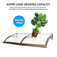 YUGXTH Window Awning with Aluminum Bracket, Outdoor Door Patio Canopy with Aluminum Alloy Large Sink, Polycarbonate Cover, Rain Snow Protection Hollow Sheet, Drain on Both Sid(Clear,120x300cm)