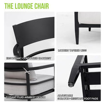 Modern Outdoor Fully Weld Lounge Chair–Premium Aluminum Frame in Ember Black,Ergonomic Backrest,Post Tapered Legs & Sunbrella Cast Silver Cushion, Weather-Resistant & Durable Patio Lounge Chair