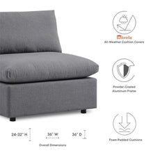 Afuera Living Modern Outdoor Patio Armless Chair, 36" Wide Cushioned Seat, Powder-Coated Aluminum Frame, All-Weather UV-Resistant Gray Fabric Covers, Non-Marking Foot Caps for Porch, Patio, Poolside