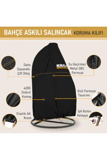 Garden Swing Cover, Rattan Hammock Chair Protector, water-resistant 420D Polyester Fabric, Fits Most Egg Chairs, Black, 74.8 x 45.3 inches - 230-200-Siyah