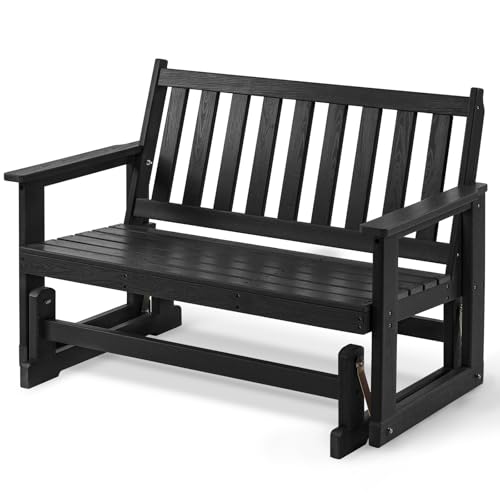 Furnimart Patio Glider Bench, HDPE All-Weather Outdoor Glider for 2-Person, Heavy-Duty No-Wobble Frame, Supports 660 LBS, Porch, Backyard, Garden & Deck, Black