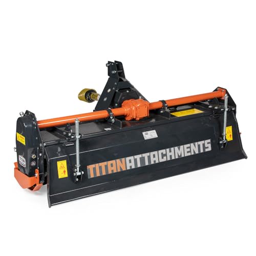 Titan Attachments 3 Point 72" Rotary Tiller Attachment Fits Cat 1 Tractors, Charcoal Finish, Single Speed PTO Driven Cultivator with a 540 RPM Gearbox, Replaceable L-Shaped Tines Work 5" Deep