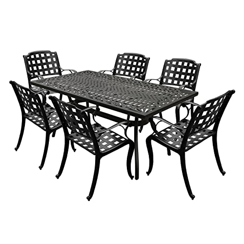 Oakland Living Modern Ornate Outdoor Mesh Aluminum 68-in Black Rectangular Patio Dining Set with Six Chairs