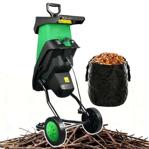 pedenencelia Garden Shredder Electric, 4500rpm Mulcher for 45mm Branches, Wood Chipper with 2 Sets of Manganese Steel Blades, Leaf Shredder, Branch Shredder for Garden Debris and Branches