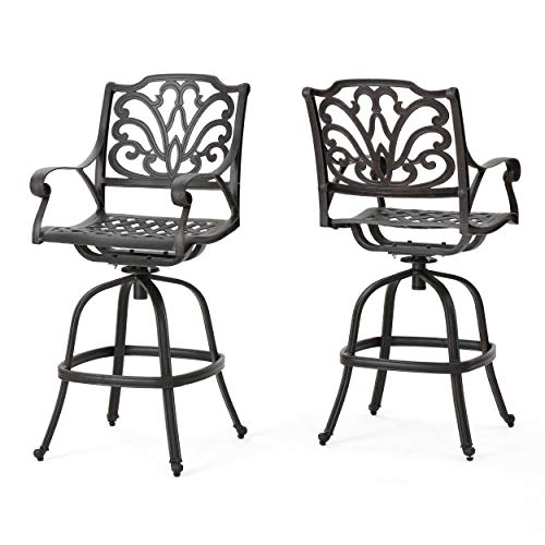 Christopher Knight Home Alfresco Outdoor Bronze Finished Cast Aluminum Barstools, 2-Pcs Set, Bronze