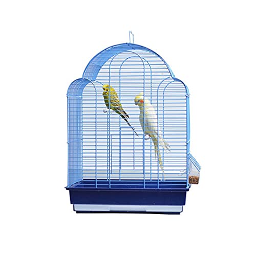 QTBH Flight Cage Fashionable Birdcage Tiger Skin Black Peony Parrot Wrought Iron Birdcage with Feeding Cup for Small Birds, Finches, Love Birds Bird Cage (Color : Blue)