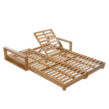 Double Acacia Wood Chaise Lounge, Light Natural Finish 2-Person Outdoor Recliner with 4-Position Adjustable Backrests, 800 LBS Weight Capacity, Wooden Slatted Sunbed for Patio, Poolside & Backyard
