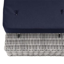 Modway Conway Outdoor Patio Wicker Rattan Ottoman in Light Gray Navy