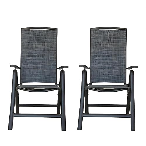 Folding Patio Chairs Set of 2, Aluminium Frame Reclining Sling Lawn Chairs with Adjustable High Backrest, Patio Dining Chairs for Outdoor, Camping,Porch (Double-Layered Textilene Fabric, 2 Chairs)