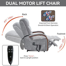 WEALTHOUSE Power Lift Recliner Chair with Massage Heat, Dual Motor Stand Assist Seating, Adjustable 45-180 Degree Backrest Footrest, Remote Control, Wood Armrests, Side Pockets (Gray,Chenille)