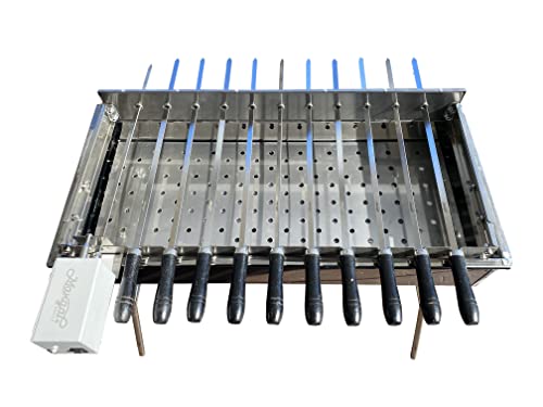 MangalGrills Portable Charcoal Stainless Steel Grill with Electric Motor Skewers Kit for Kebab Shashlik BBQ