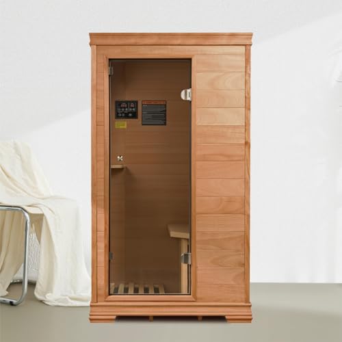 INFRADELUX 1 Person Far Infrared Home Sauna, Low EMF Indoor Personal Sauna Box with 6 Carbon Panels, 960W/120V, Built-in Speaker System, Digital Controls & Tea Tray, Indoor Wellness Relaxation