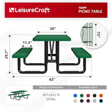 Leisure Craft 6 ft Outdoor Metal Picnic Table with Bench for 6, Made in USA