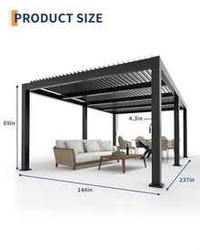 SLEKVERSA 12x20 FT Aluminum Pergola, Heavy Duty Outdoor Pergola with Adjustable Roof, Concealed Drainage, Waterproof Manual Louvered Pergola Gazebo, All Weather Patio Cover for Deck, Gray