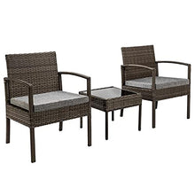 DUYHBAWRS in Stock 3 Piece Patio Furniture Set Wicker Rattan Outdoor Conversation 2 Cushioned Chairs & End Table