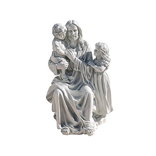 Design Toscano He Loves the Little Children Indoor/Outdoor Holy Religious Garden Statue, 28 Inches High, Cast Stone Resin, Antique Stone Finish