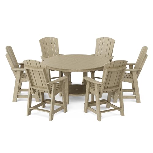 Wildridge® Heritage 60” Pub Table Set, Weathered Wood - Outdoor All-Weather Poly Furniture for Patio, Porch, Deck