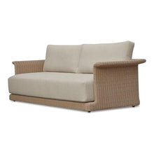 NADAAL STUDIOS Mareth Outdoor Sofa, Tulip Shape, Woven Wicker & Cushioned Seating, Beige - Seats 3