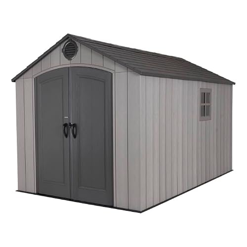 Lifetime 60353 10x8 FT Outdoor Storage Shed, Large Garden Tool Metal Shed with Sloping Roof and Double Lockable Door and Window
