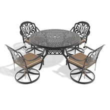 callmego Elegant Cast Aluminum Outdoor Patio Furniture Set with Comfortable Seat Cushions for Backyard, Deck, or Garden Use (Aluminium +5 Piece + Cushions-3)