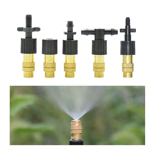 Ship accessories Adjustable Copper Misting Nozzle w/ 4/7mm Plastic Tee Thread Barb Connector Brass Watering Irrigation Sprinkler Cooling Nozzle Irrigation accessories(G)