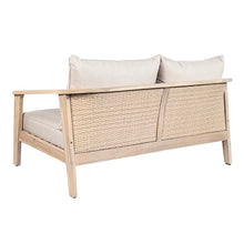 Merax Outdoor Acacia Wood & Wicker Loveseat, 2-Seater Patio Garden Sofa