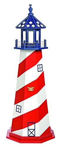Country Living Primitives Amish Handcrafted Wood Garden Lighthouse - Patriotic Hatteras - Assorted Sizes - Red, White, Blue (6 Foot)