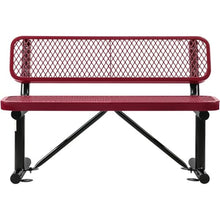 Global Industrial 48" L Outdoor Steel Bench with Backrest, Expanded Metal, Red