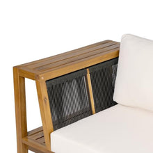 Merax Acacia Wood Outdoor Loveseat with Cream Cushion, Coastal Style Patio Daybed Loveseat Sofa with Rope Side Panels & Built-in Side Storage Shelves, 2-Seater Patio Bench for Garden Backyard