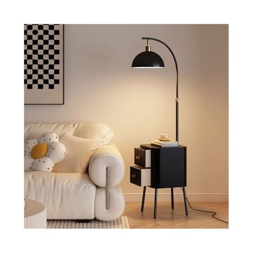 ZHONGCHENGWU Floor Lamp Modern Nightstand Lamp with Side Table,Bedroom, Living Room, Office Lighting(Black)