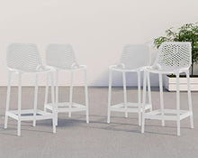 Meridian Furniture 330White Mykonos Collection Modern | Contemporary Outdoor Patio Stool with White Polypropylene Plastic, Weather Resisting, 17.5" W x 21" D x 38" H, White, Set of 4