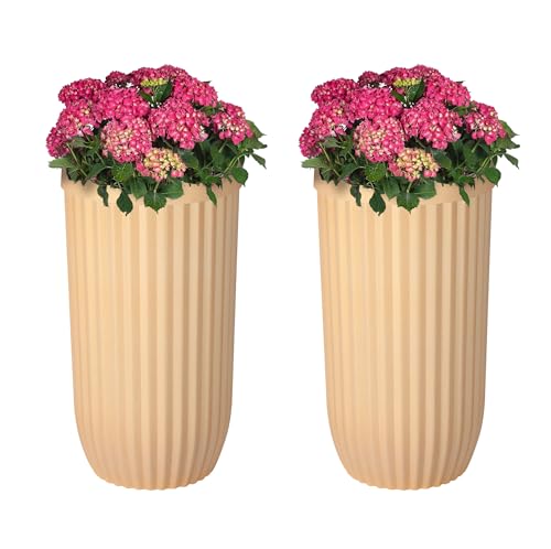 HobbyField 23 inch Tall Planter, Square Planter Set of 2, Large Indoor/Outdoor Flower Pots with Drainage Holes, Water Level Monitor & Wheels for Patio, Balcony, Garden