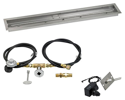 American Fireglass SS-LCBKIT-P-48 Propane 48" x 6" Linear Stainless Steel Drop-in Fire Pit Pan with Spark Ignition Kit