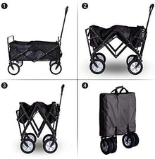 PUCNHZYNW Portable Folding Beach Camping Wagon with Steel Brakes Collapsible Garden Cart with 4 Wheels Foldable Hand Transport Trolley for Festivals Black