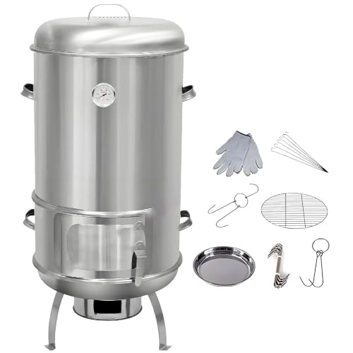Meat Smoker Outdoor,40 Cm De Diamètresmoker BBQ,Hang Roast Whole Poultry, Circular Skewer Grill, Flat Mesh Barbecue,3 Cooking Modes,Detachable Barrel, Lid, Charcoal Tray & Stand