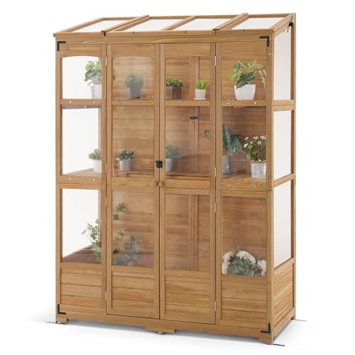 MCombo Wooden Walk-in Greenhouse, Open Roof & Lockable Door 0899 (Natural)