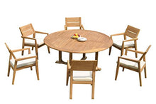 7 PC A Grade Outdoor Patio Teak Dining Furniture Set - 72" Round Table & 6 Cellore Stacking Arm Chairs