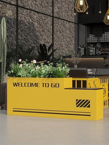 GVBNOTT Bench with Planter Box, Outdoor Industrial Styleraised Planter Bench with Garden Benchs Yellow Galvanized Sheet Planter Box for Porch, Patio, Garden and Backyard Garden Bench，L120*D30*H60