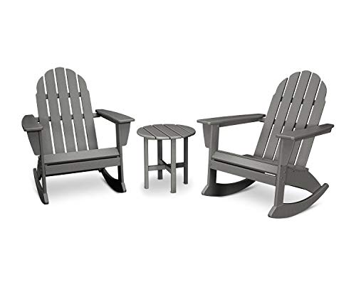 POLYWOOD Vineyard 3-Piece Adirondack Rocking Chair Set, Outdoor Patio Furniture with Side Table, Recycled Plastic, Fade-Proof Front Porch Rockers for Adults, Slate Grey