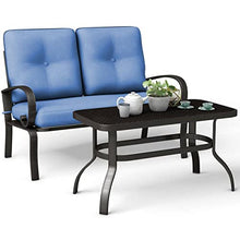 GGGUOJINN 2PC Patio Love Seat Coffee Table Furniture Set Bench W/Cushions Blue Loveseat Coffee Table