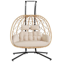 SWITTE Outdoor Double Hanging Egg Swing Chair with Stand & Cushion, Beige