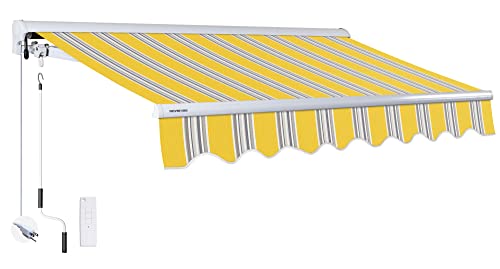 ADVANING Luxury Series, 10'x8' Electric Retractable Awning, Premium Quality Fully Assembled UV+ Sun Shade Canopy, Sunny Yellow Stripes, EA1008-A423H2